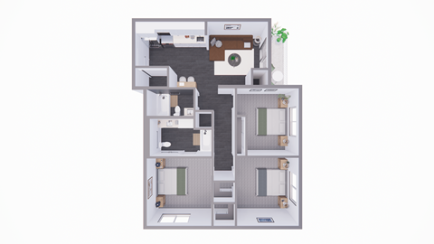 Floor plan for 3 beds, 2 baths, 1057 sqft